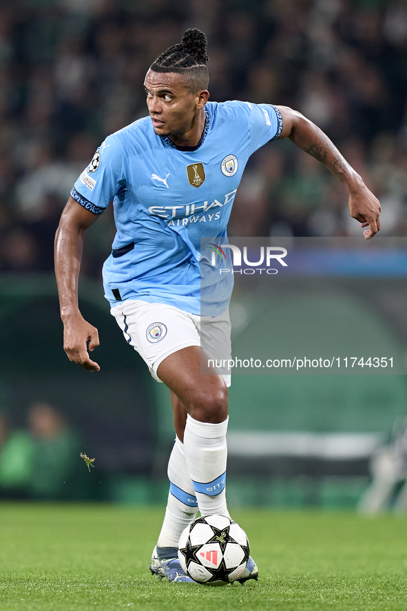 Manuel Akanji of Manchester City is in action during the UEFA Champions League match between Sporting CP and Manchester City at Jose Alvalad...