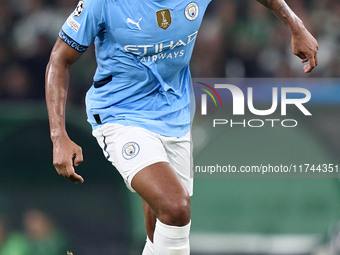 Manuel Akanji of Manchester City is in action during the UEFA Champions League match between Sporting CP and Manchester City at Jose Alvalad...