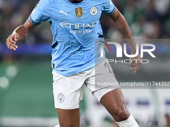 Manuel Akanji of Manchester City is in action during the UEFA Champions League match between Sporting CP and Manchester City at Jose Alvalad...