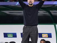 Pep Guardiola, Head Coach of Manchester City, reacts during the UEFA Champions League match between Sporting CP and Manchester City at Jose...