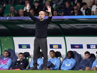 Pep Guardiola, Head Coach of Manchester City, reacts during the UEFA Champions League match between Sporting CP and Manchester City at Jose...