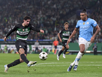 Francisco Trincao of Sporting CP shoots on goal during the UEFA Champions League match between Sporting CP and Manchester City at Jose Alval...