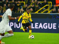 Jamie Gittens of Borussia Dortmund  controls the ball during the Champions League Round 4 match between Borussia Dortmund v SK Sturm Graz at...