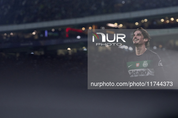 Francisco Trincao of Sporting CP reacts during the UEFA Champions League match between Sporting CP and Manchester City at Jose Alvalade Stad...