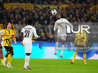 Malick Yalcouye of SK Sturm Graz  heads during the Champions League Round 4 match between Borussia Dortmund v SK Sturm Graz at the Signal Lu...