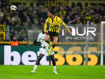 Felix Nmecha of Borussia Dortmund  controls the ball during the Champions League Round 4 match between Borussia Dortmund v SK Sturm Graz at...