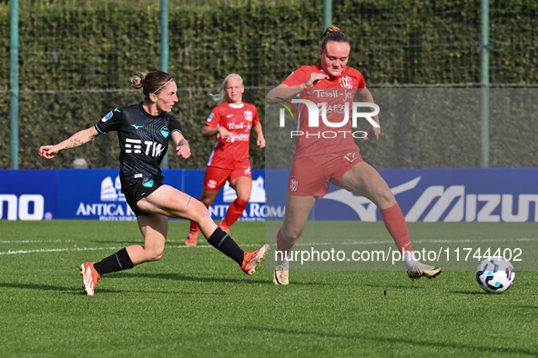 Noemi Visentin of S.S. Lazio and Tuva Sagen of F.C. Como Women participate in the round of 16 of Coppa Italia Femminile between S.S. Lazio a...