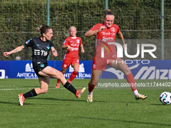 Noemi Visentin of S.S. Lazio and Tuva Sagen of F.C. Como Women participate in the round of 16 of Coppa Italia Femminile between S.S. Lazio a...