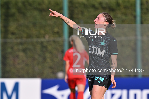 Noemi Visentin of S.S. Lazio celebrates after scoring the goal of 7-2 during the round of 16 of Coppa Italia Femminile between S.S. Lazio an...