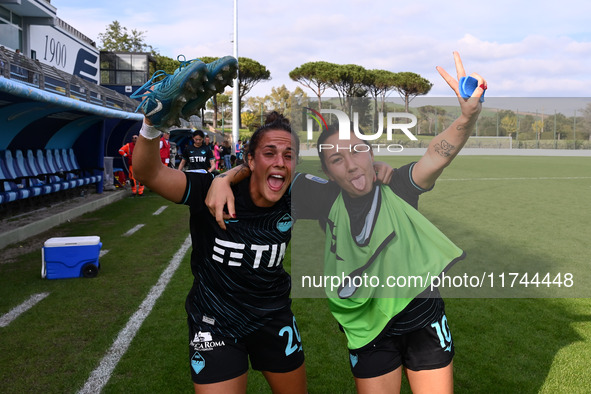 Flaminia Simonetti of S.S. Lazio and Giuseppina Moraca of S.S. Lazio celebrate the victory during the round of 16 of Coppa Italia Femminile...