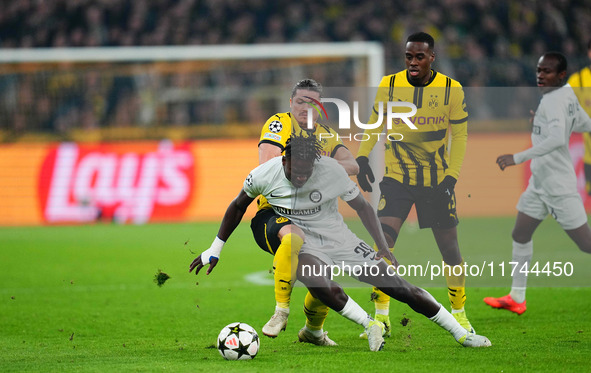 Seedy Jatta of SK Sturm Graz  controls the ball during the Champions League Round 4 match between Borussia Dortmund v SK Sturm Graz at the S...