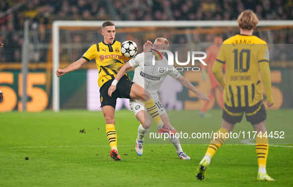 Nico Schlotterbeck of Borussia Dortmund  controls the ball during the Champions League Round 4 match between Borussia Dortmund v SK Sturm Gr...