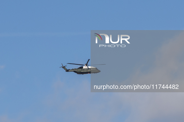 Marine One is seen in Washington, DC. Americans cast their ballots in the presidential race between Republican nominee former President Dona...