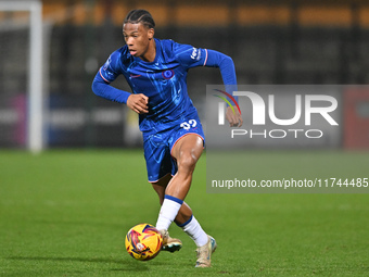 Ishe Samuels Smith (62 Chelsea) controls the ball during the EFL Trophy match between Cambridge United and Chelsea Under 21s at the Cledara...