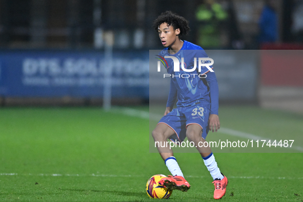 Kiano Dyer (33 Chelsea) controls the ball during the EFL Trophy match between Cambridge United and Chelsea Under 21s at the Cledara Abbey St...