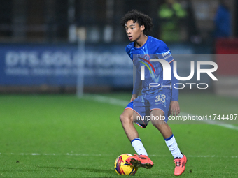 Kiano Dyer (33 Chelsea) controls the ball during the EFL Trophy match between Cambridge United and Chelsea Under 21s at the Cledara Abbey St...