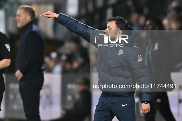 Manager Filipe Coelho, the manager of Chelsea Under 21, points during the EFL Trophy match between Cambridge United and Chelsea Under 21s at...