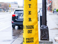 A parking meter cover indicates parking for voters in front of the Minnesota Book Arts Center on Election Day 2024 in Minneapolis, Minnesota...