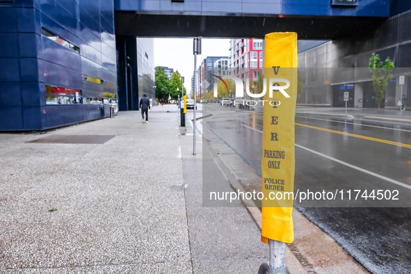 A parking spot designated for voters is seen next to the Guthrie Theatre on Election Day 2024 in Minneapolis, Minnesota, on November 5, 2024...