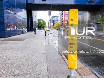 A parking spot designated for voters is seen next to the Guthrie Theatre on Election Day 2024 in Minneapolis, Minnesota, on November 5, 2024...