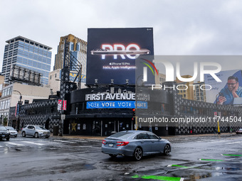 A general exterior view of the First Avenue music venue with a sign encouraging people to vote on Election Day 2024 in Minneapolis, Minnesot...