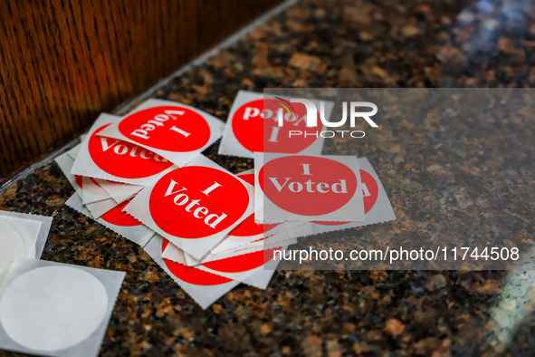 'I Voted' stickers are seen in the Hennepin County Government Center on Election Day 2024 in Minneapolis, Minnesota, on November 5, 2024. 