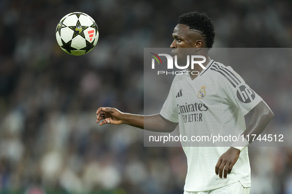 Vinicius Junior left winger of Real Madrid and Brazil during the UEFA Champions League 2024/25 League Phase MD4 match between Real Madrid C....