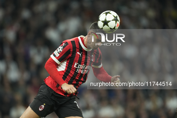 Alvaro Morata centre-forward of AC Milan and Spain during the UEFA Champions League 2024/25 League Phase MD4 match between Real Madrid C.F....