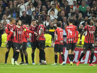 Alvaro Morata centre-forward of AC Milan and Spain celebrates after scoring his sides first goal during the UEFA Champions League 2024/25 Le...