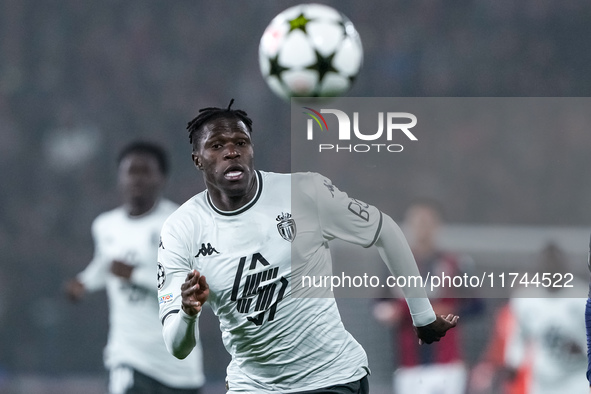 Wilfried Singo of AS Monaco during the UEFA Champions League 2024/25 League Phase MD4 match between Bologna FC and AS Monaco at Stadio Renat...