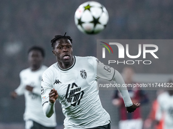 Wilfried Singo of AS Monaco during the UEFA Champions League 2024/25 League Phase MD4 match between Bologna FC and AS Monaco at Stadio Renat...