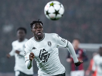 Wilfried Singo of AS Monaco during the UEFA Champions League 2024/25 League Phase MD4 match between Bologna FC and AS Monaco at Stadio Renat...