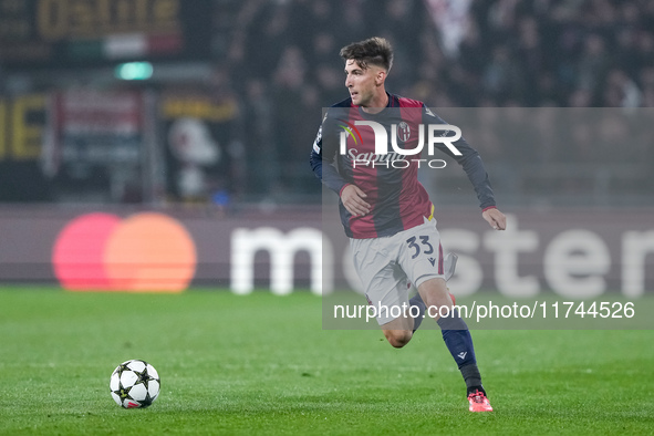 Juan Miranda of Bologna FC during the UEFA Champions League 2024/25 League Phase MD4 match between Bologna FC and AS Monaco at Stadio Renato...