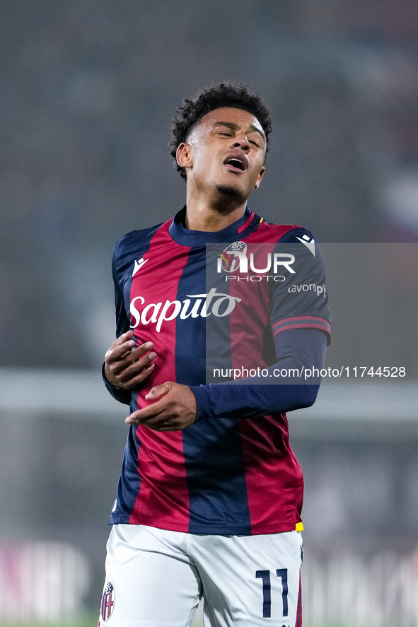 Dan Ndoye of Bologna FC looks dejected during the UEFA Champions League 2024/25 League Phase MD4 match between Bologna FC and AS Monaco at S...