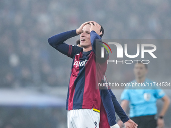 Giovanni Fabbian of Bologna FC looks dejected during the UEFA Champions League 2024/25 League Phase MD4 match between Bologna FC and AS Mona...