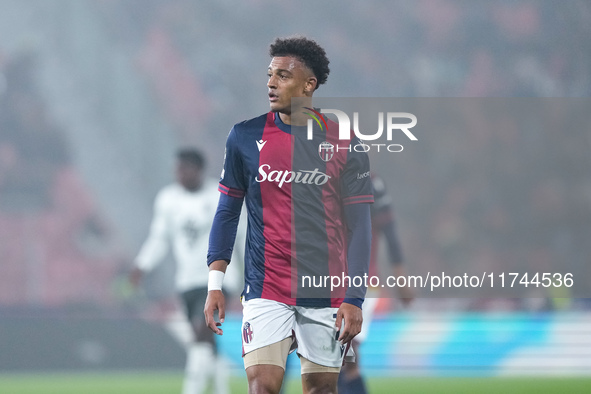 Dan Ndoye of Bologna FC looks on during the UEFA Champions League 2024/25 League Phase MD4 match between Bologna FC and AS Monaco at Stadio...