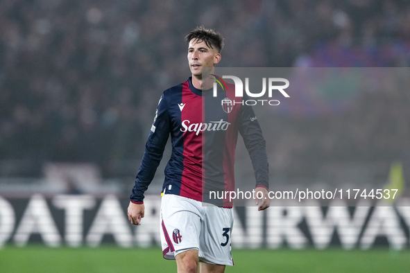 Juan Miranda of Bologna FC looks on during the UEFA Champions League 2024/25 League Phase MD4 match between Bologna FC and AS Monaco at Stad...