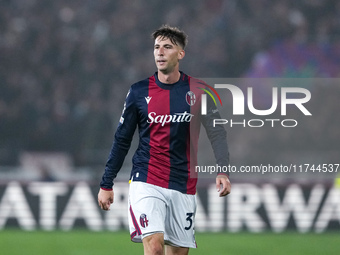 Juan Miranda of Bologna FC looks on during the UEFA Champions League 2024/25 League Phase MD4 match between Bologna FC and AS Monaco at Stad...