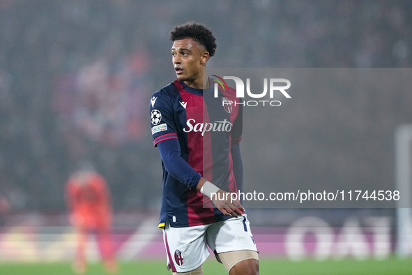 Dan Ndoye of Bologna FC looks on during the UEFA Champions League 2024/25 League Phase MD4 match between Bologna FC and AS Monaco at Stadio...