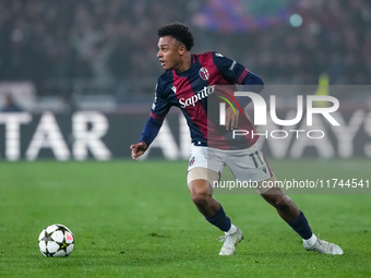 Dan Ndoye of Bologna FC during the UEFA Champions League 2024/25 League Phase MD4 match between Bologna FC and AS Monaco at Stadio Renato Da...