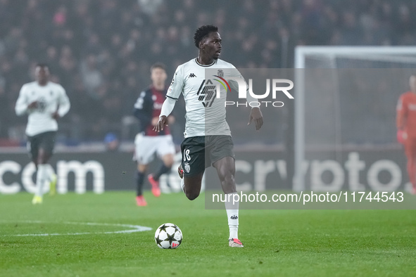 Soungoutou Magassa of AS Monaco during the UEFA Champions League 2024/25 League Phase MD4 match between Bologna FC and AS Monaco at Stadio R...