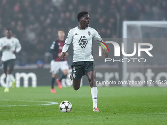 Soungoutou Magassa of AS Monaco during the UEFA Champions League 2024/25 League Phase MD4 match between Bologna FC and AS Monaco at Stadio R...