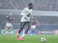 Wilfried Singo of AS Monaco during the UEFA Champions League 2024/25 League Phase MD4 match between Bologna FC and AS Monaco at Stadio Renat...