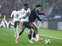 Wilfried Singo of AS Monaco and Santiago Castro of Bologna FC compete for the ball during the UEFA Champions League 2024/25 League Phase MD4...