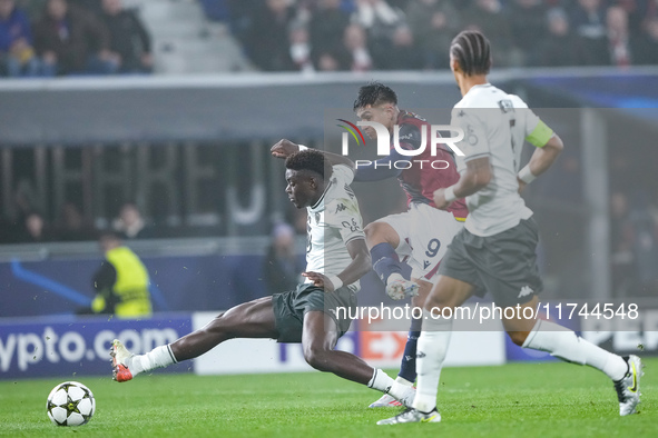 Santiago Castro of Bologna FC scores first goal ruled offside by referee during the UEFA Champions League 2024/25 League Phase MD4 match bet...