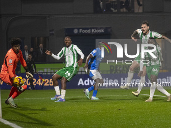 Fred Onyedinma #44 of Wycombe Wanderers F.C. scores a goal during the Sky Bet League 1 match between Stockport County and Wycombe Wanderers...