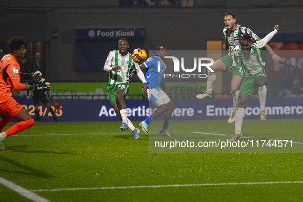 Fred Onyedinma #44 of Wycombe Wanderers F.C. scores a goal during the Sky Bet League 1 match between Stockport County and Wycombe Wanderers...