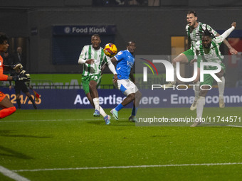 Fred Onyedinma #44 of Wycombe Wanderers F.C. scores a goal during the Sky Bet League 1 match between Stockport County and Wycombe Wanderers...