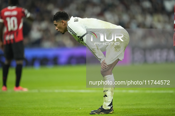 Jude Bellingham central midfield of Real Madrid and England dejected during the UEFA Champions League 2024/25 League Phase MD4 match between...