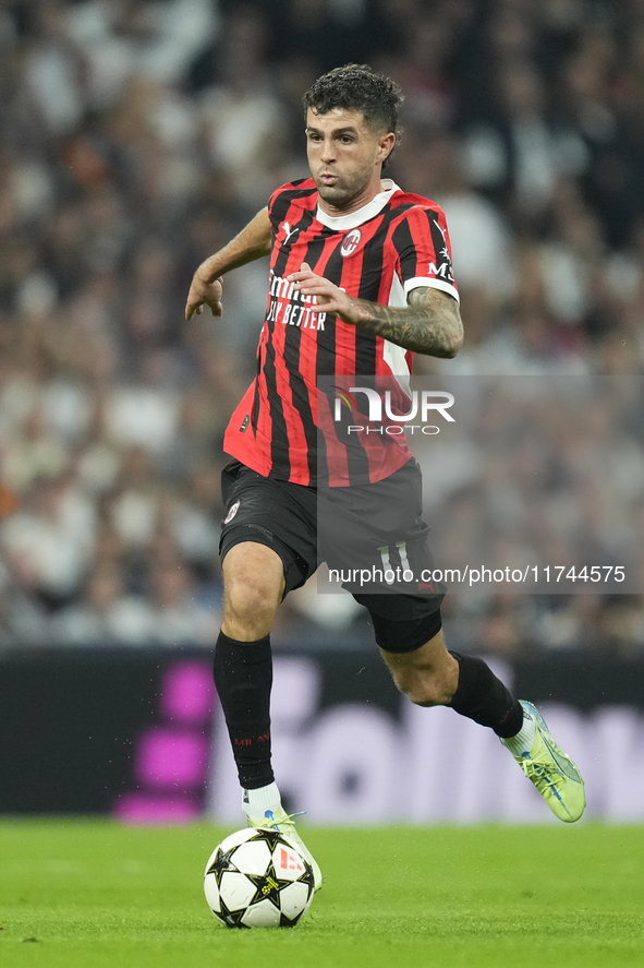 Christian Pulisic right winger of AC Milan and United States during the UEFA Champions League 2024/25 League Phase MD4 match between Real Ma...